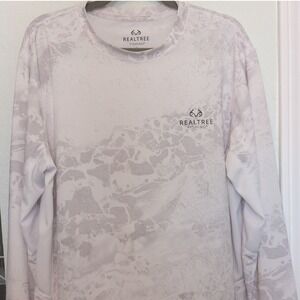 Realtree Fishing Shirt Mens Large White Gray Wave Camo Performance Long Sleeve